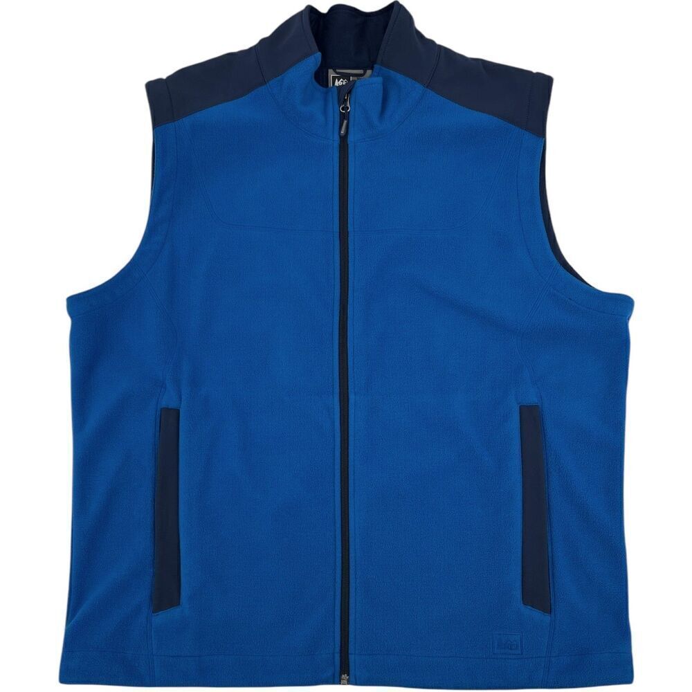 REI Men's Fleece Micro Grid Full Zip Vest Blue XXL